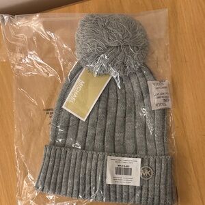 Michael Kors Kids' Gray Knit Beanie with Pom-Pom